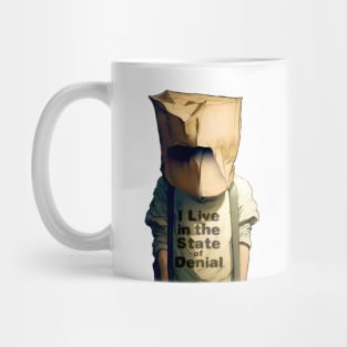 I Live in the State of Denial No. 3: A Person with a Paper Bag over His Head Mug